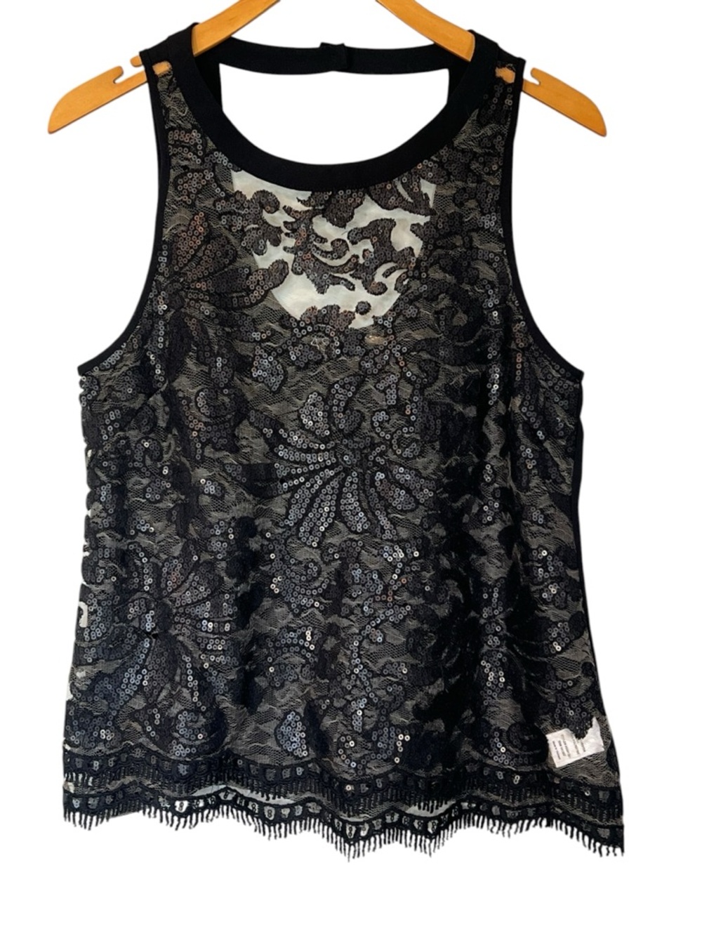 ASTR Sequin Floral Lace Sheer Tank Top Size XS Black Whimsigoth Dark Fairy